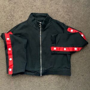 Long Sleeve Black, Red & White Crop Top Jacket